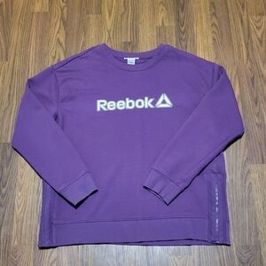 Y2K Reebok Women's Large Purple Crewneck Long Sleeve Sweatshirt Side Zip 20s D9